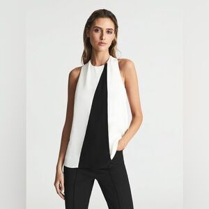 REISS SHARON COLOURBLOCK SLEEVELESS TOP BLACK AND WHITE SIZE 6 NWOT